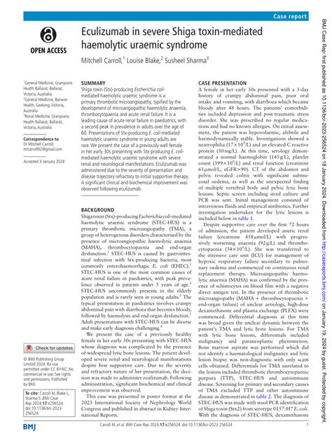 PDF Eculizumab In Severe Shiga Toxin Mediated Haemolytic Uraemic Syndrome