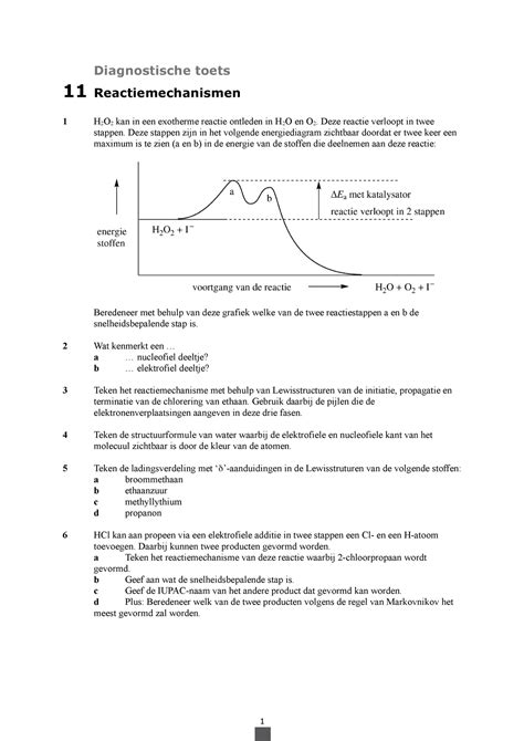 Diagnostische Toets H11 Diagnostische Toets 11 Reactiemechanismen 1 H