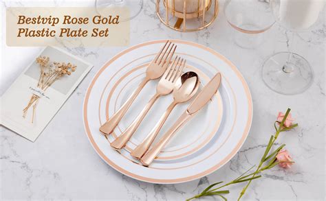 Amazon Bestvip Pcs Rose Gold Plastic Plate Set Guests