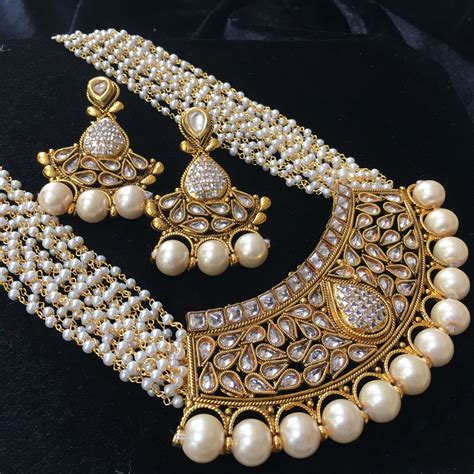 Long White Stone And Moti Necklace Bridal Diamond Jewellery Jewelry