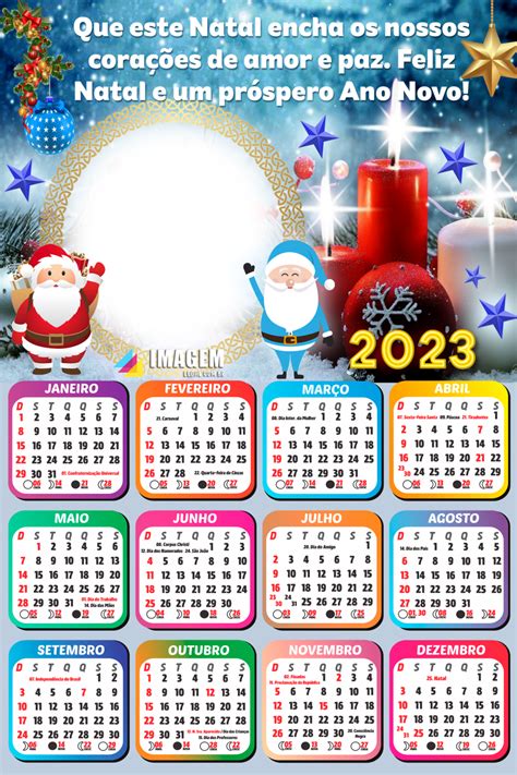 Calendário 2023 de Feliz Natal e Papai Noel para Montagem de Fotos