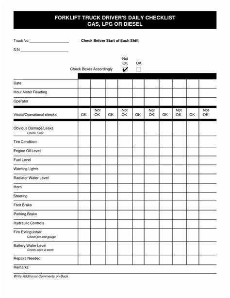 Printable Equipment Inspection Checklist Template