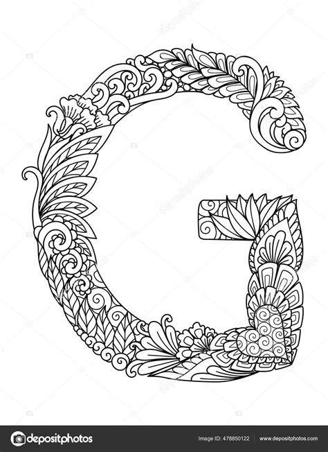 Mandala Letter Monogram Adult Coloring Book Engraving Design Vector Illustration Stock Vector