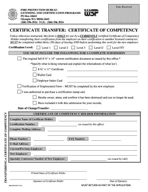 Fillable Online Wsp Wa Transfer Certificate Of Competency R 3 16