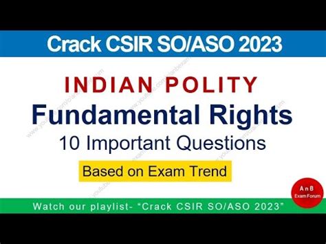 CSIR SO ASO 2023 Fundamental Righs 10 Important MCQs YouTube