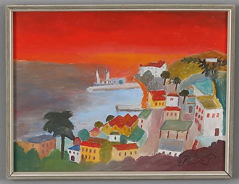 Primus Mortimer Pettersson Blue Harbour Oil On Board Signed Art