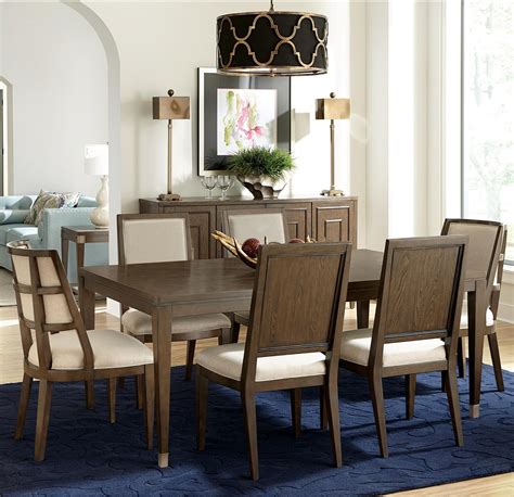 Riverside Furniture Monterey Transitional 7 Piece Leg Table And Upholstered Chair Set