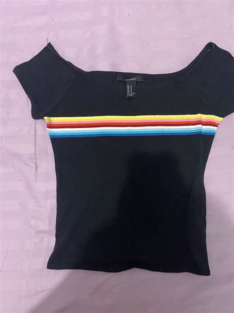 H M Sabrina Crop Top Rainbow Black Women S Fashion Women S Clothes