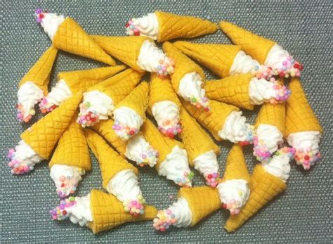 10 Miniature Ice Creams Cones Clay Polymer Cream Vanilla White Etsy