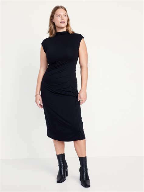 Fitted Mock Neck Midi Dress Old Navy