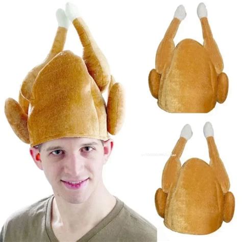 New Plush Roasted Thanksgiving Turkey Hat Novelty Cooked Chicken Bird Secret Santa Fancy Costume