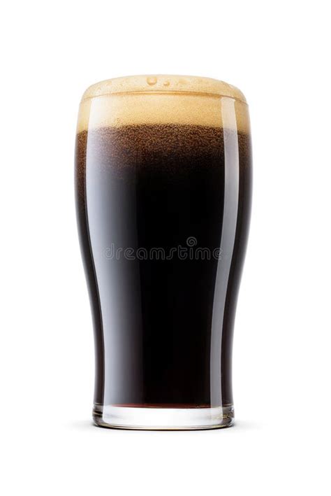 Tulip Pint Glass Of Dark Stout Beer With Cap Of Foam Isolated On White