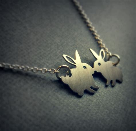 Silver Rabbit Necklace Bunny Jewelry Kissing Bunnies Dainty