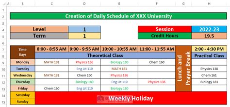 how to make schedule in excel