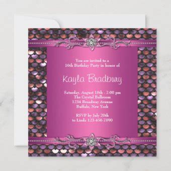 Pink Sequin Jewel Hot Pink Sweet 16 Party Invitation Zazzle