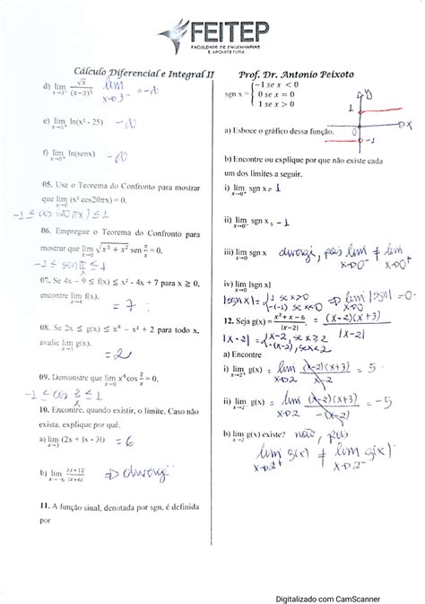 2ª Lista De ExercÍcios Calculo Ll Respostas Cálculo Ii