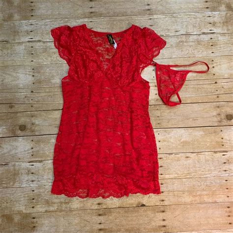 Just Sexy Lingerie Intimates Sleepwear Red Lace Nightgown And