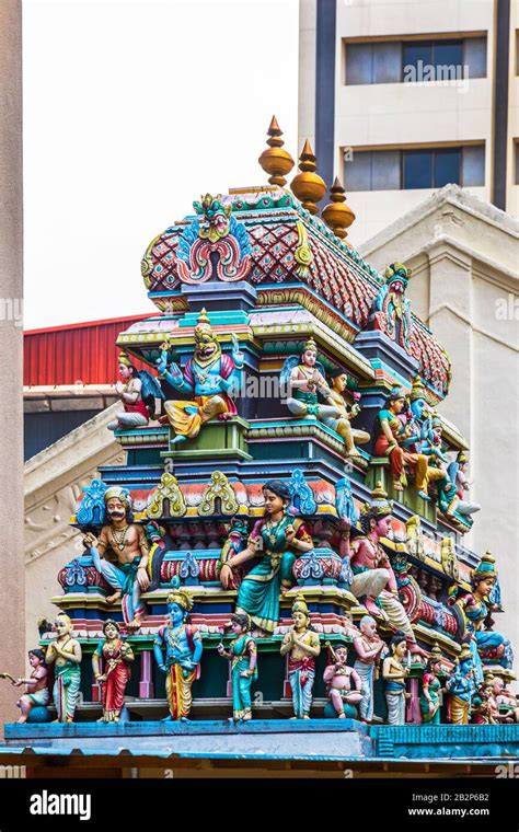 Five Layer Temple Tower A Gopuram On The Roof Of Sri Mamamariamman