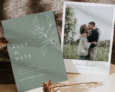 Sage Green Save The Date Template Minimalist Photo Wedding Save The