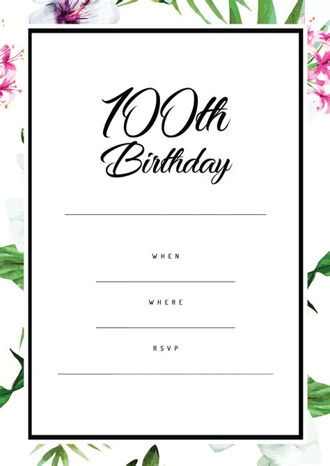 Free Printable 100th Birthday Invitations - Printable Templates