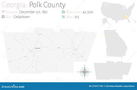 Map of Polk County in Georgia Stock Vector - Illustration of nation ...