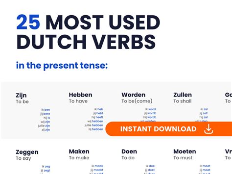 25 Most Used Dutch Verbs in the Present Tense - Etsy