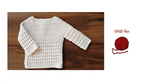 Babypullover häkeln Gr 62 68 Waffelmuster Schritt für Schritt