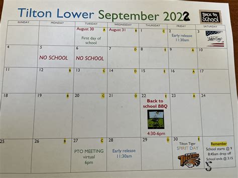 September Calendar - Tilton Elementary School