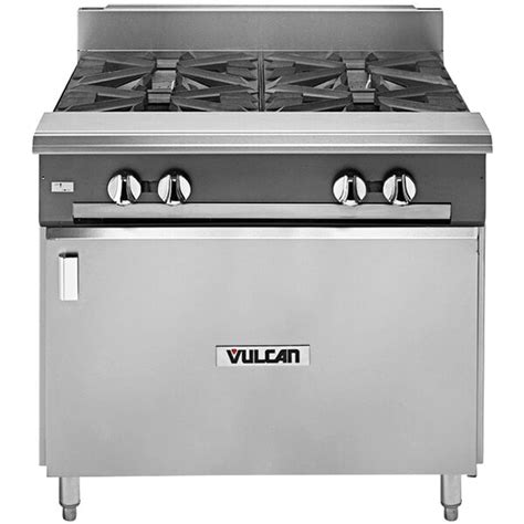 Vulcan V4b36b Nat V Series Natural Gas 4 Burner 36 Heavy Duty Range With Cabinet Base 132000 Btu