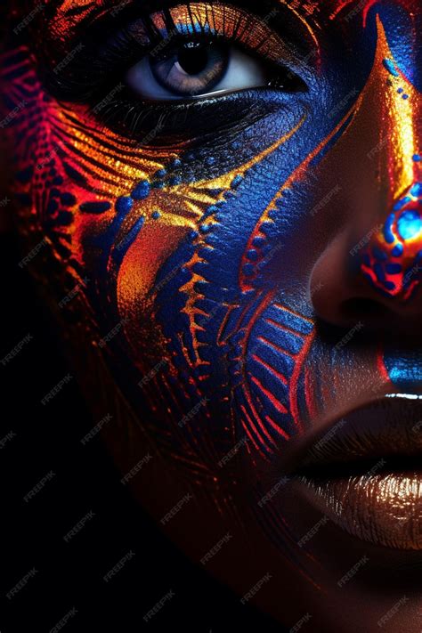 Premium Ai Image Photo Close Up Of Female Model With Neon Body Art