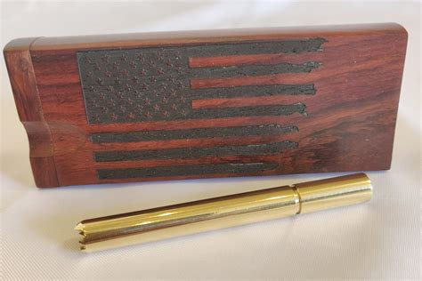 Usa Map Engraved Rosewood Dugout One Hitter Stash Box Brass Etsy