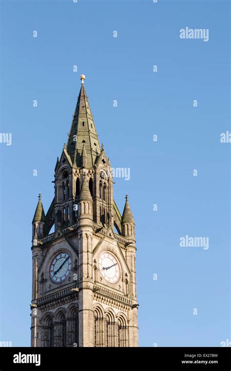 The Iconic Clock Tower On Albert Square Of Manchester Town Hall