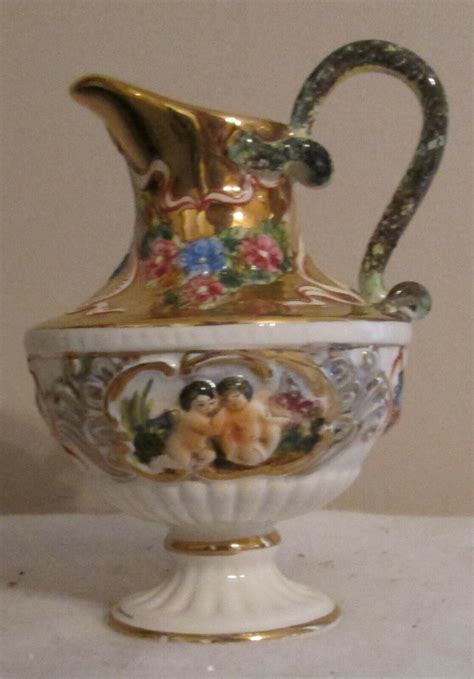 7 Tall R Capodimonte Gilded Ewer W Nude Cherubs And Roses CENTERPIECE