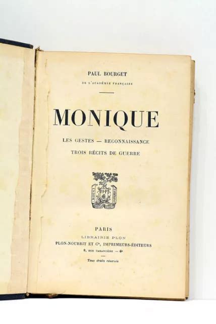 LIVRE ANCIEN BOURGET Monique Les Gestes Reconnaissance Paris 1901 EUR