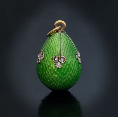 Faberge Guilloche Enamel Diamond Egg Pendant Ref Antique