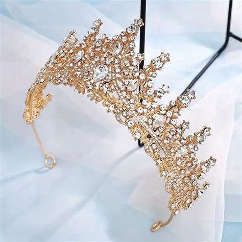 1pc Golden Metal Zinc Alloy Rhinestones Crown Hair Decoration Elegant