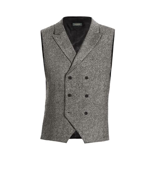 Gilet Doppio Petto Con Risvolto A Lancia Grigio Chiaro In Donegal Tweed