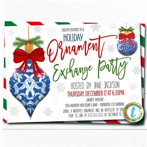 Ornament Exchange Party Invitation Christmas Preppy Ginger Jar