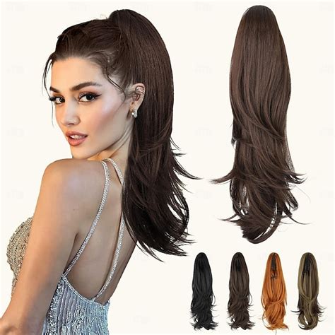 Claw Clip Ponytail Extension 18 Inch Short Wavy Multi Layered Clip In