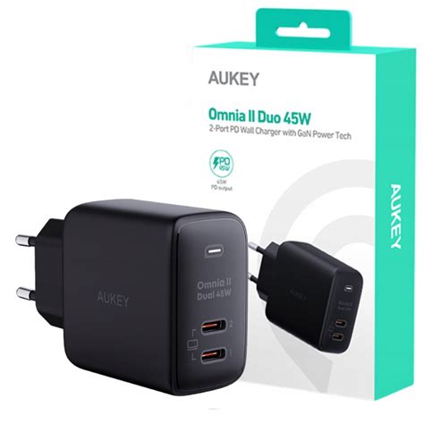 AUKEY ŁADOWARKA SIECIOWA 2x USB C PD 3 0 QC 45W ZASILACZ GAN DO