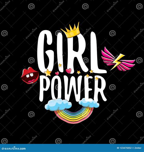 Vector Girl Power Label Or Cute Sticker With Calligraphic Text Isolated On Black Background