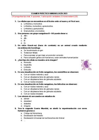 EXAMEN PRACTICO INMUNOLOGIA 2023 Pdf