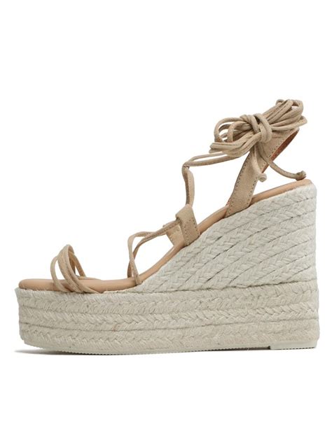 Espadrilky Manebi Soft Suede Lace Up Wedge Espadrilles M 1 1 WA Béžová