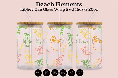 Beach Elements Libbey Can Glass Wrap Graphic By Planstocraft · Creative