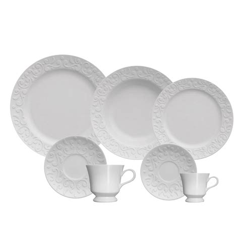 Aparelho de Jantar Chá e Café Tassel 42 peças Relevo Porcelana Branca