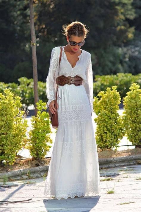 Vestido Blanco Con Cintur N Ancho Vestido Blanco Bohemio Cinturones