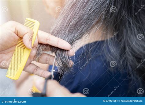 Haircut For The Elderly The Process Of Cutting Grandma S At Home Stock Image Image Of Human