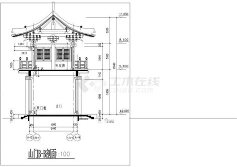 某地某仿古山门建筑设计cad施工图纸庙宇建筑土木在线