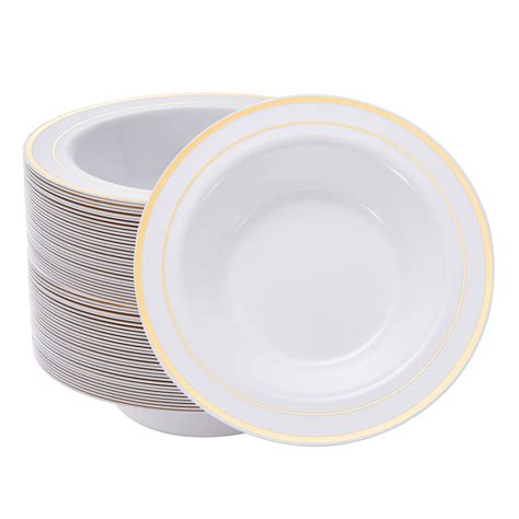 N9R 30 Pack Disposable Soup Bowls with Gold Rim - 12 Oz Fancy Plastic ...