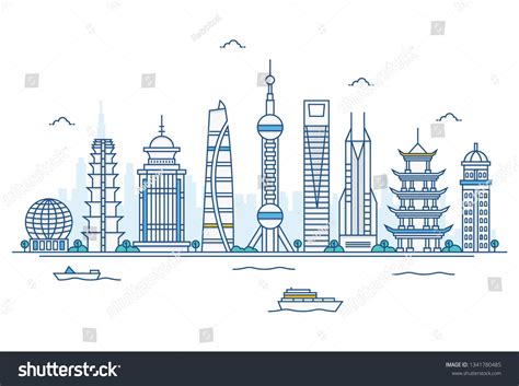 Vector Cartoon Illustration Shanghai Skyline Isolated Stock Vector ...